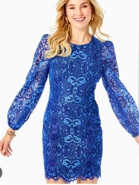 Lilly Pulitzer NWT Georgi Two Tone Lace Dress in Boca Blue size 8